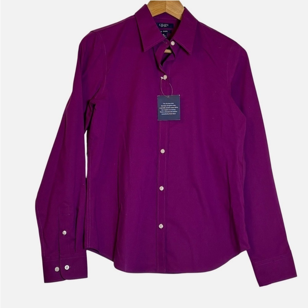 NEW Chaps No Iron Button Front Shirt Long Sleeve Med Magenta Office Top MSRP $60